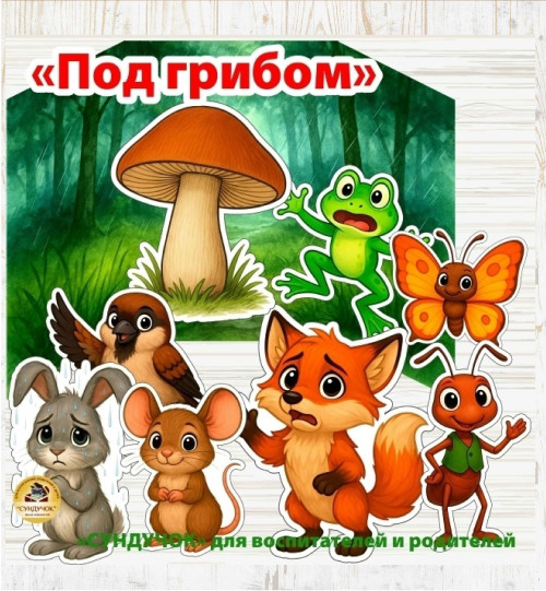 Сказка "Под грибом" для оформления центров РППС, театрализованных игр и мероприятий Сказка "Под грибом" для оформления центров РППС, театрализованных игр и мероприятий